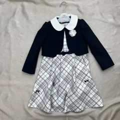 Waltz by BEAMS DESIGN   ワルツバイビームスデザイン　フォーマルワンピース　2点セット　ハンガー付き　キッズ　セレモニー 115Aサイズ　ジャケット　ワンピース　チェック柄　ブラック　黒　ホワイト　白　コサージュ　ブローチ　花