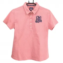 【美品】アドミラル 半袖ポロシャツ オレンジピンク×白 ドット ロゴプリント レディース L ゴルフウェア Admiral