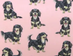 【ゆきちゃん限定】X2733 ダックス ブラック＆クリーム ピンク コットン生地 1m