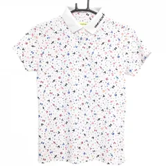 【超美品】ビバハート 半袖ポロシャツ 白×マルチカラー 総柄 襟ロゴ刺しゅう レディース 40(M) ゴルフウェア VIVA HEART