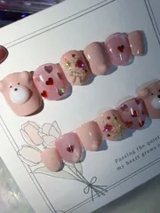 春ネイル〜クマさん♡Lovely♡ネイル〜ショート／ベリーショートネイルチップ
