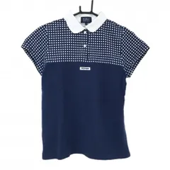 【美品】パーリーゲイツ 半袖ポロシャツ ネイビー×白 胸上スクエア柄 バックロゴ レディース 1(M) ゴルフウェア PEARLY GATES