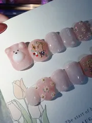 春ネイル〜クマさん♡Lovelyパールフラワー♡ネイル〜ベリーショート/ショートネイルチップ