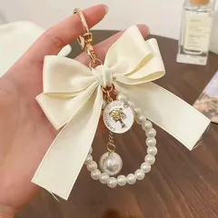 リボン パール キーホルダー ブラック/アイボリー