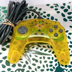 PS1 PS2 コントローラー クリアイエロー 連射機能付き プレステ プレイステーション 公式ライセンス品 スケルトン 黄色 レトロゲーム 周辺機器 ターボ オート 動作未確認 ジャンク 部品取り コレクション 🌸✨
