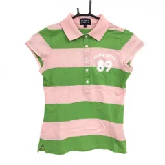 【超美品】パーリーゲイツ 半袖ポロシャツ ピンク×グリーン ボーダー  レディース 1(M) ゴルフウェア PEARLY GATES
