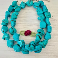 ターコイズブルーネックレス（ロック状）☆☆☆アジャスト付き