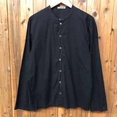 山内✨ノーカラー長袖シャツ シェルボタン 日本製 ネイビー 3 - メルカリ