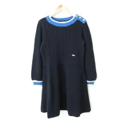 美品 BLUE LABEL CRESTBRIDGE ブルーレーベルクレストブリッジ クルーネック 長袖 フレア ケーブルニット ミニワンピース 38 ネイビー レディース 古着 中古 USED