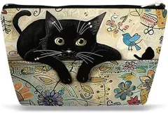 village river 猫 ポーチ グッズ 雑貨 コスメポーチ メイクポーチ 旅行 大容量 黒猫 (台上)