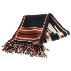 PHERROW'S (フェローズ) 総柄 フリンジ マフラー ストール ネイビー/ブラウン