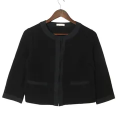 BEAMS HEART ビームス 春夏★ ツイード風 カーディガン風 セレモニー ノーカラー ジャケット Sz.F レディース 黒