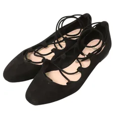 ZARA ザラ 通年 スウェード風★ レースアップ フラット パンプス シューズ 靴 Sz.38　レディース 黒