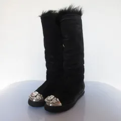 良品 miu miu ミュウミュウ ビジュー ムートンロングブーツ サイズ36 23cm相当 ブラック レディース 古着 中古 USED