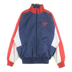 adidas (アディダス) フロントロゴ ジップアップナイロンジャケット ネイビー/レッド/ホワイト