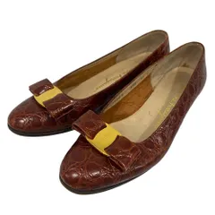 良品 Salvatore Ferragamo サルヴァトーレフェラガモ レザー ヴァラリボン パンプス 5 1/2 C 約22.5cm ブラウン レディース 古着 中古 USED