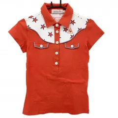 ルコックゴルフ 半袖ポロシャツ オレンジレッド×白 一部星柄 ロゴ刺しゅう レディース M ゴルフウェア le coq sportif