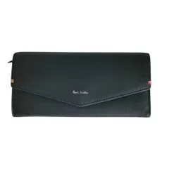 良品 Paul Smith ポールスミス レザー スタンピングロゴ 二つ折り長財布 ロングウォレット ブラック メンズ レディース 古着 中古 USED