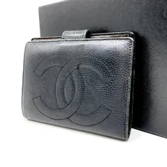 シャネル 財布 2つ折り がま口 キャビアスキン コンパクト 革 黒 ココマーク GC5