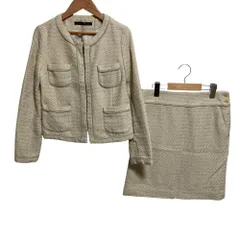 美品 green label relaxing グリーンレーベルリラクシング ツイードジャケット スカート スーツ セットアップ サイズ36 ベージュ レディース 古着 中古 USED