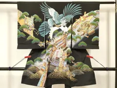 平和屋着物[]お宮参り　男の子　祝着　産着　初着　のしめ　鷹　鷲　龍　兜　舟　松文　暈し染め　金銀彩　逸品　DABC5063ma