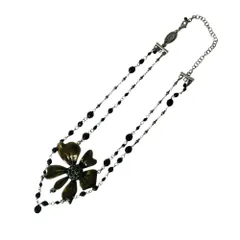 美品 babylone paris バビロンパリ フラワーモチーフ 2連 ビーズチェーン ペンダント ネックレス アクセサリー ブラック レディース 古着 中古 USED
