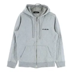 DIESEL (ディーゼル) フロントエンブロイダリーデザイン ダブルポケット ドローストリング フーデッド ジップアップ スウェット パーカー グレー