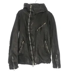 イサムカタヤマバックラッシュ ISAMU KATAYAMA BACKLASH ジャパンショルダー製品染め フーデッド レザーブルゾン ライダース 長袖 M ブラック 黒 1773-16のサムネイル