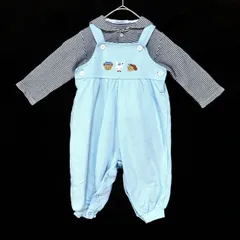 ME1-998☆familiarファミリア トップス オーバーオール80 ボーダー柄 長袖トップス 胸元ワンポイント ワンピース セット 子供服  キッズ ファッション■