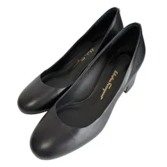 美品 Salvatore Ferragamo サルヴァトーレフェラガモ レザー アーモンドトゥ パンプス 4D 21cm相当 ブラック ゴールド金具 レディース 古着 中古 USED