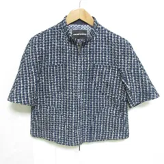 美品 EMPORIO ARMANI エンポリオアルマーニ ショートスリーブ ダブルジップ クロップド ツイードジャケット ブルゾン 40 ブルー系 レディース 古着 中古 USEDのサムネイル