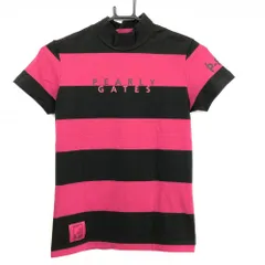 【超美品】パーリーゲイツ 半袖ハイネックシャツ 黒×ピンク ボーダー ストレッチ  レディース 0(S) ゴルフウェア PEARLY GATES