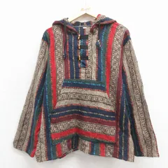 M/古着 メキシカン パーカー メンズ コットン 紺他 ストライプ 26jan22