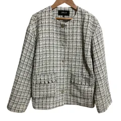 美品 COMME CA ISM コムサイズム 2024年製 ツイード ノーカラージャケット サイズ9 ホワイト レディース 古着 中古 USED