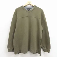 XL/古着 エディーバウアー 長袖 Tシャツ メンズ 無地 大きいサイズ コットン Vネック 緑 26jan22