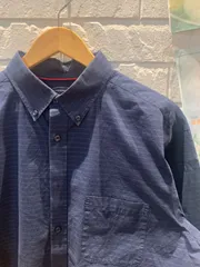 古着　L  長袖　シャツ　ボタンダウン　紺色　ストライプ　TRADEMARKのサムネイル