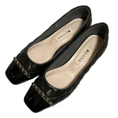 美品 DIANA ダイアナ チェーン キルティングレザー パンプス 22.5cm ブラック レディース 古着 中古 USED