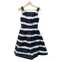Kate spade(ケイトスペード) ワンピース サイズ2 S レディース - ネイビー×白 スクエアネック/ノースリーブ/ロング/ボーダー/リボン