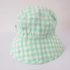 良品 BLAMINK ブラミンク チェック ボタニカル柄 リバーシブル バケットハット 帽子 グリーン  レディース 古着 中古 USED