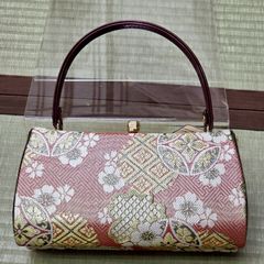花しおり 日本刺繍 利休バッグ 和装バッグ 朱色 刺繍 桜 撥水加工