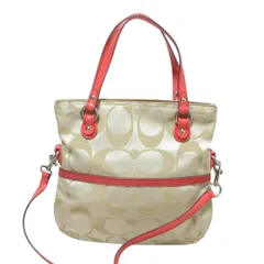 美品 COACH コーチ シグネチャー 2WAY ショルダーバッグ ハンドバッグ 19862 ベージュ コーラルピンク レディース 古着 中古 USED