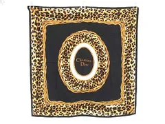 ChristianDior クリスチャンディオール 大判 レオパード 豹柄 チェーン柄 スカーフ ストール ショール ブラック系ー DK8521