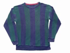 USA製 ストライプ柄 コットンセーター L 紺×緑 アメリカ古着 ニット