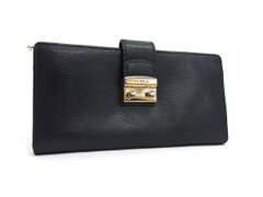 FURLA 二つ折り財布 ブラック ゴールド金具 - メルカリ