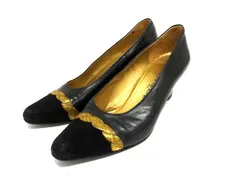 YVESSAINTLAURENT イヴサンローラン レザー×スエード ヒール パンプス サイズ35 (約22cm) 靴 シューズ レディース ブラック系 DM2007