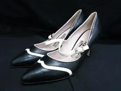 ■美品■ Salvatore Ferragamo フェラガモ レザー ストラップ パンプス サイズ5(約22.5cm) シューズ 靴 ブラック系×ホワイト系 DM1833
