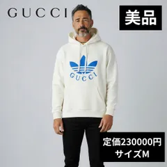 【美品 定価230000円】GUCCI × adidas グッチ アディダス トレフォイルロゴ刺繍プルオーバーパーカー 702607-XJEDA-9088 M ホワイト 【値下げ交渉歓迎】