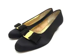 ■美品■ Salvatore Ferragamo フェラガモ ヴァラリボン サテン ヒール パンプス 表記サイズ 5 1/2 (約22.5cm) 靴 ブラック系 DM2145