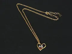 ■極美品■ NINA RICCI ニナリッチ ハート カラーストーン ネックレス ペンダン卜 アクセサリー ゴールド系×レッド系 DM2172