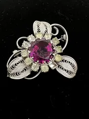 ÷2 フィリグリー 銀線細工 ブローチ アンティーク ヴィンテージ 【アクセサリー】 【0.5】